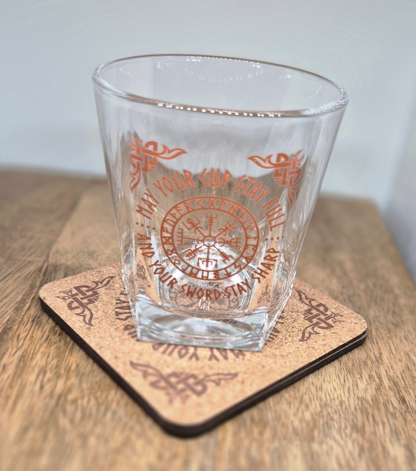Viking Compass Lowball Drinking Glass with Coaster