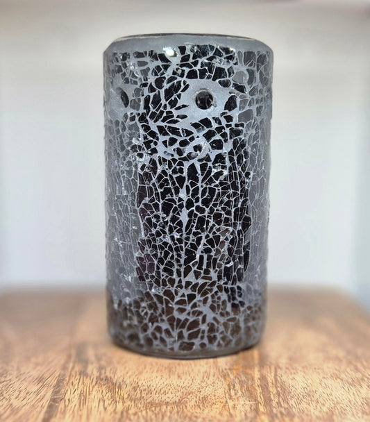 Black Cracked Glass Pillar Wax/Oil Burner