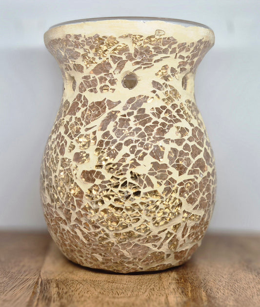 Large Gold Crackle Glass Oil Burner & Wax Warmer