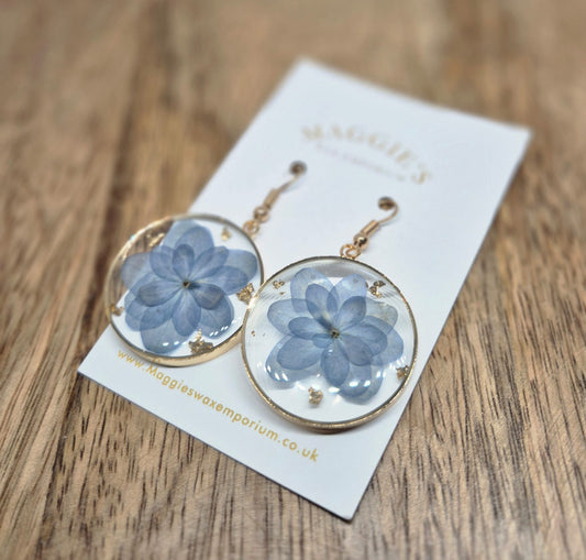 Pressed Flower Drop Earrings – Blue