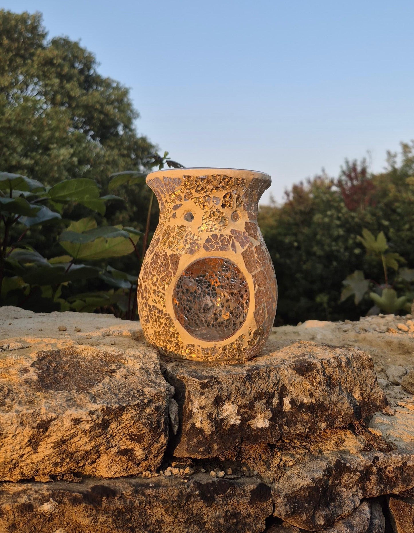 Large Gold Crackle Glass Oil Burner & Wax Warmer