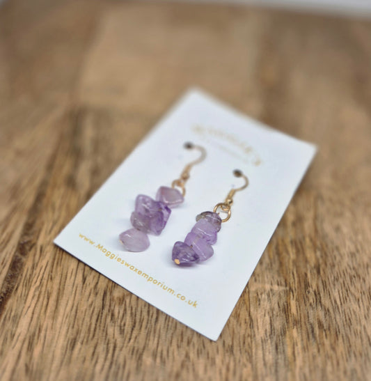Amethyst Stone Drop Earrings – Purple