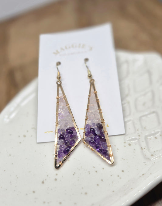 Amethyst Stone Drop Earrings – Purple