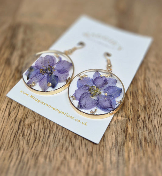 Pressed Flower Drop Earrings – Purple