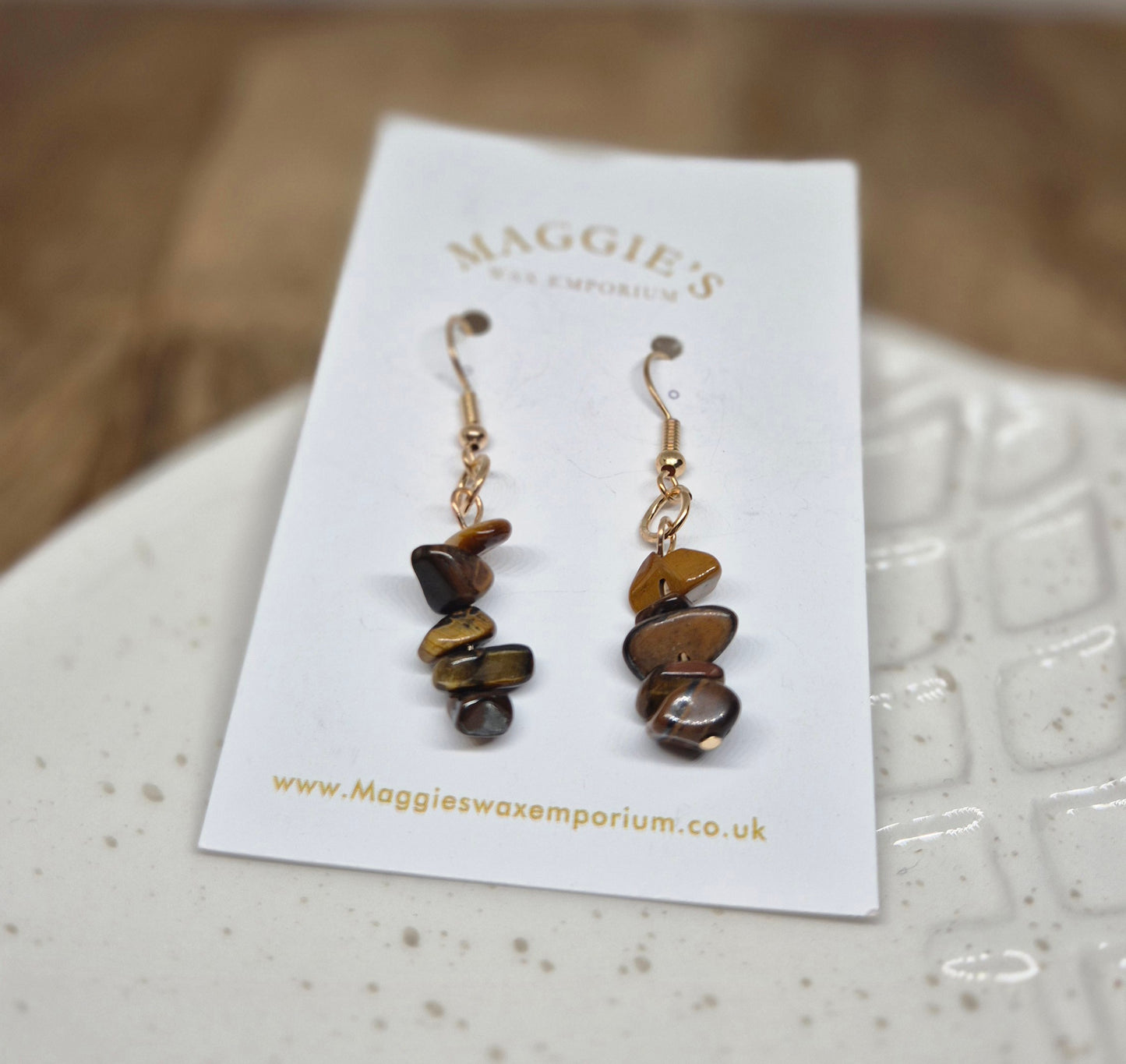 Stone Drop Earrings - Brown