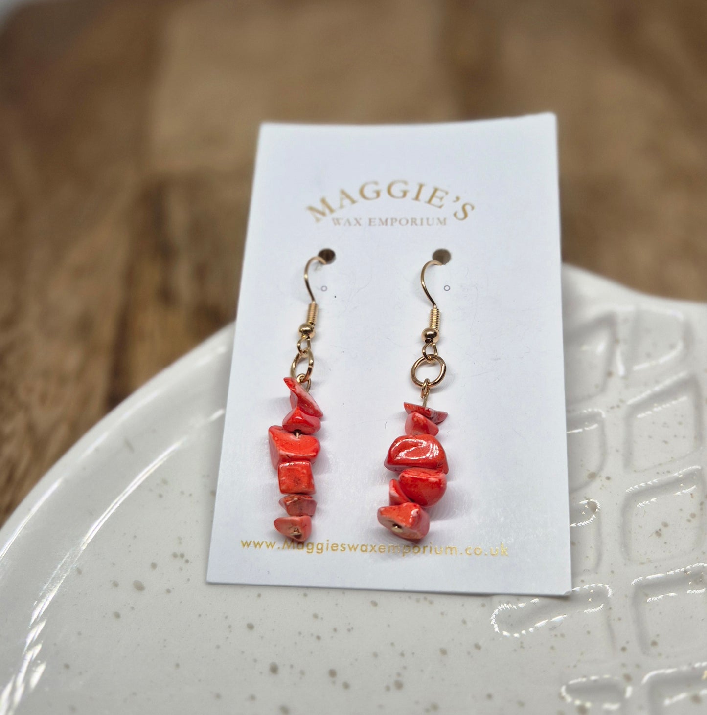 Stone Drop Earrings - Red/Orange