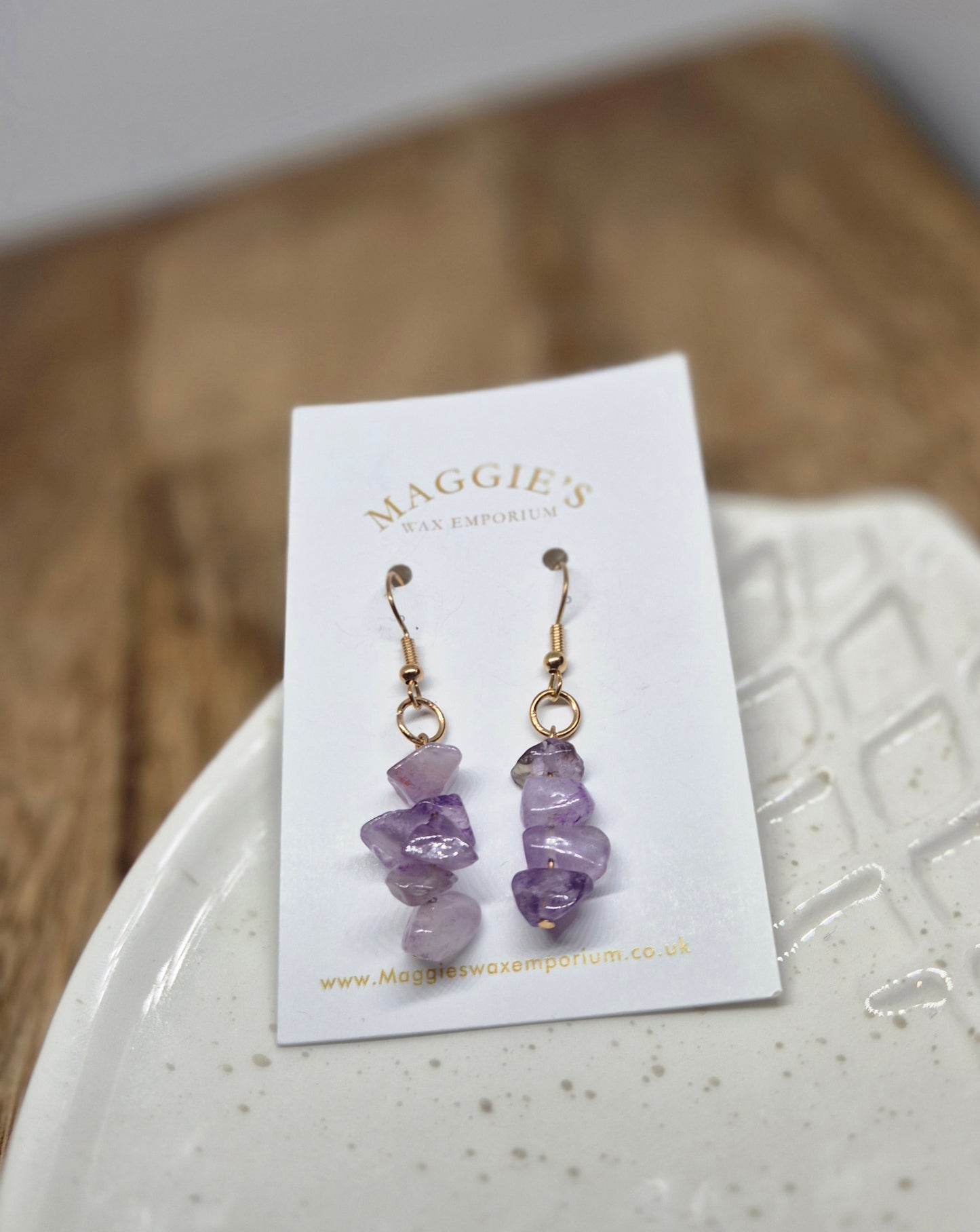 Amethyst Stone Drop Earrings – Purple