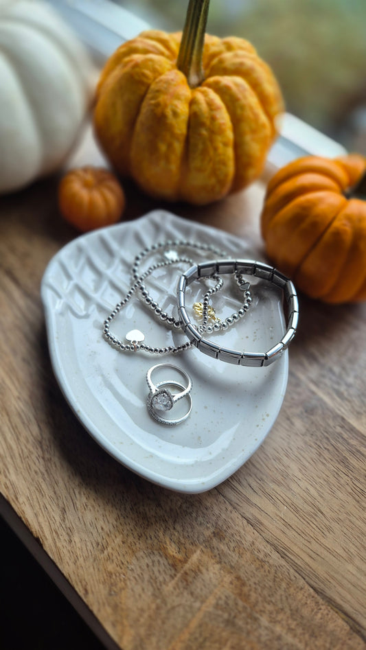 White Autumn Acorn Trinket Dish