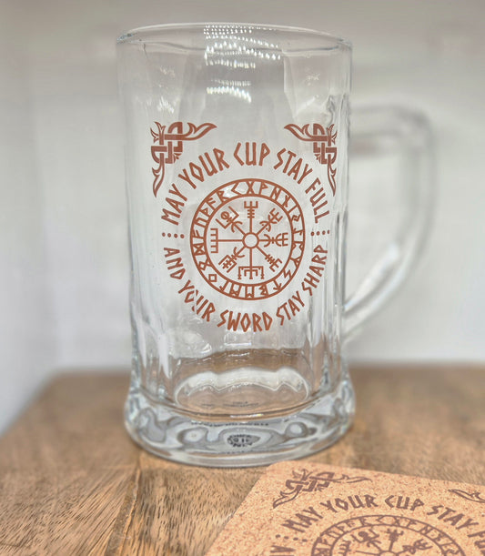 Viking Compass Glass Beer Tankard with Coaster