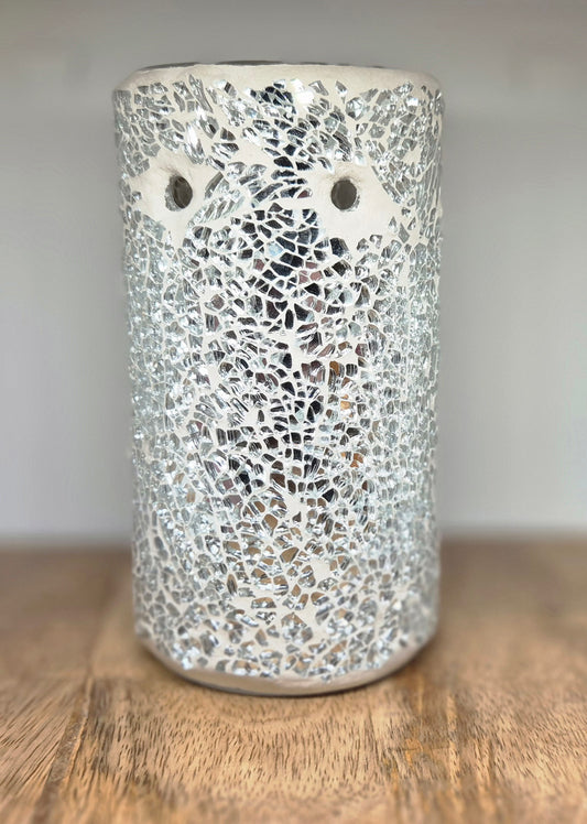 Cracked Glass Silver Pillar Wax/Oil Burner