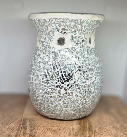 Large Silver Crackle Glass Oil Burner & Wax Warmer
