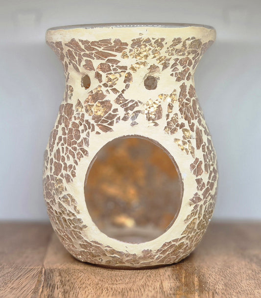 Large Gold Crackle Glass Oil Burner & Wax Warmer