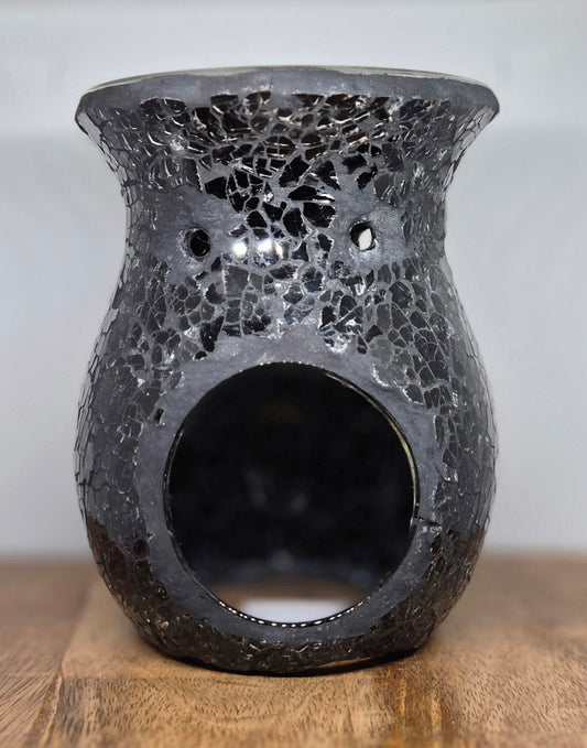 Large Black Crackle Glass Oil Burner & Wax Warmer