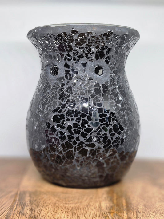Large Black Crackle Glass Oil Burner & Wax Warmer