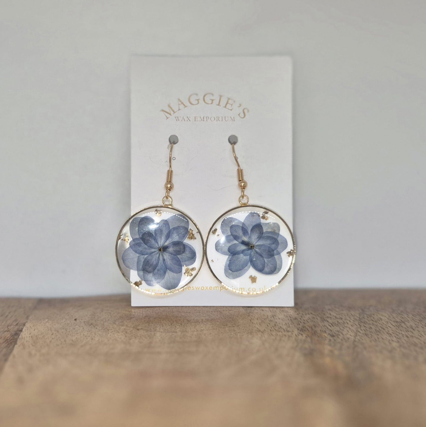 Pressed Flower Drop Earrings – Blue