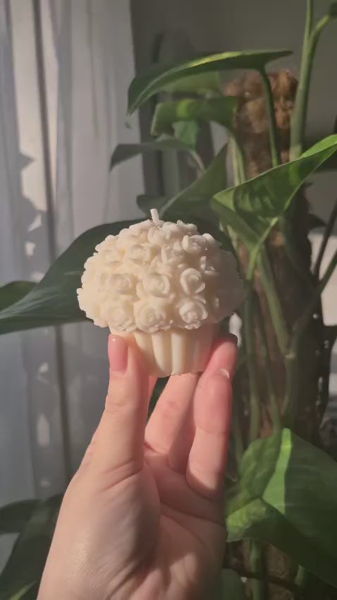 Floral Cupcake Inspired Pillar Candle - Strawberry Scented