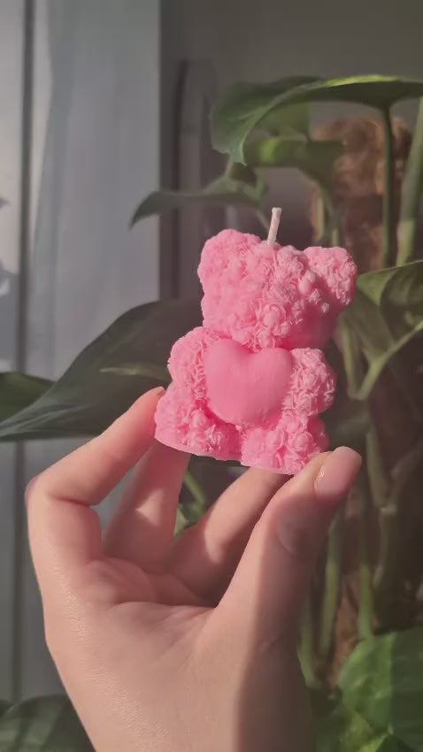 Pink Love-Bear Inspired Pillar Candle - Strawberry Scented