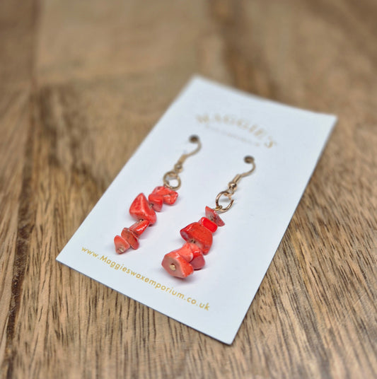 Stone Drop Earrings - Red/Orange