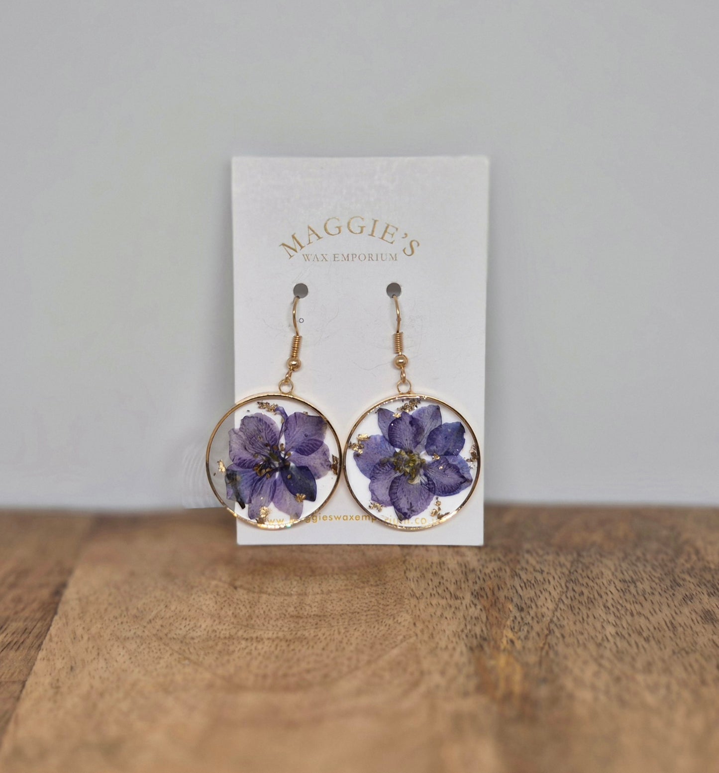 Pressed Flower Drop Earrings – Purple