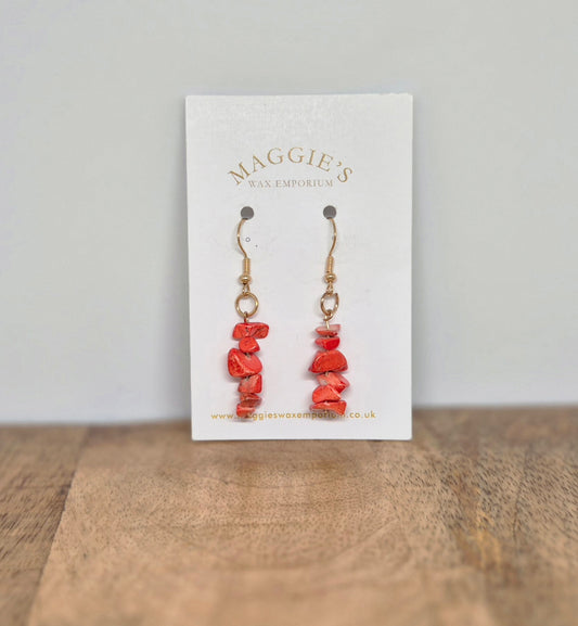 Stone Drop Earrings - Red/Orange