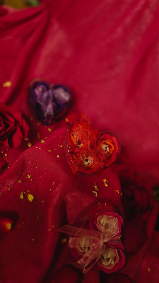Purple Soap Rose Petals in a Heart Gift Box