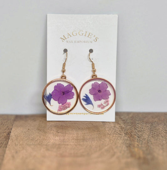 Pressed Flower Drop Earrings – Light Purple