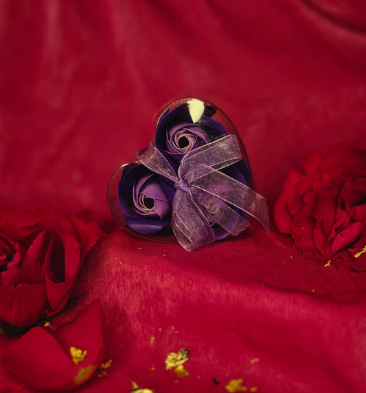 Purple Soap Rose Petals in a Heart Gift Box