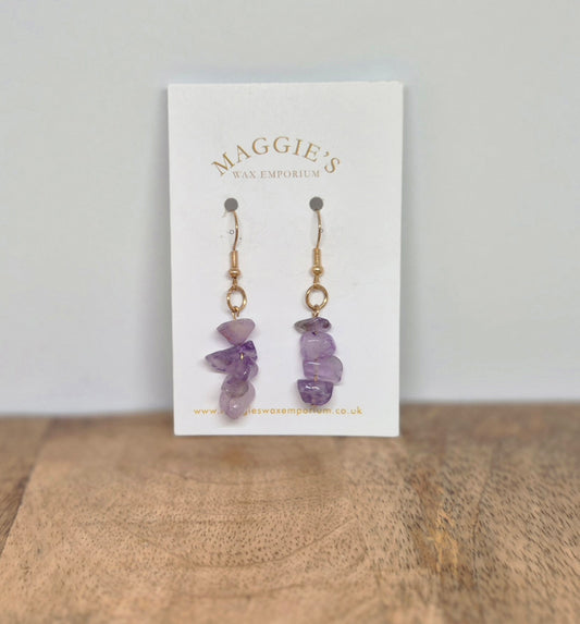 Amethyst Stone Drop Earrings – Purple