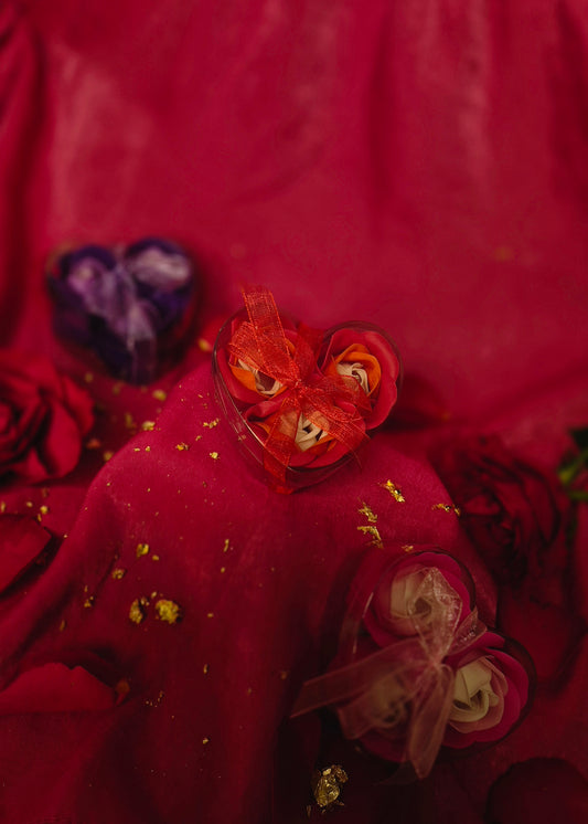 Red Soap Rose Petals in a Heart Gift Box