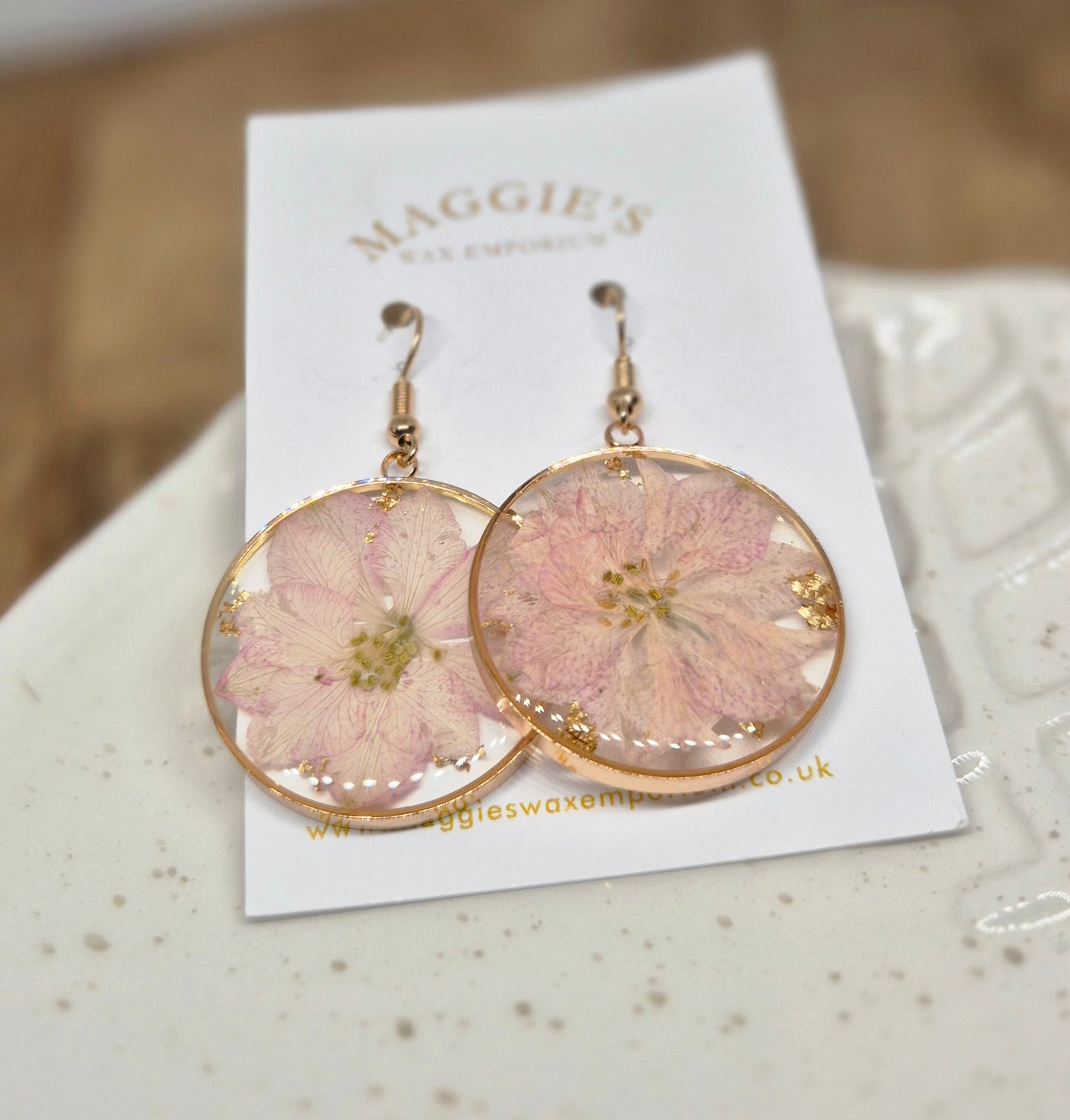 Pressed Flower Drop Earrings – Pink