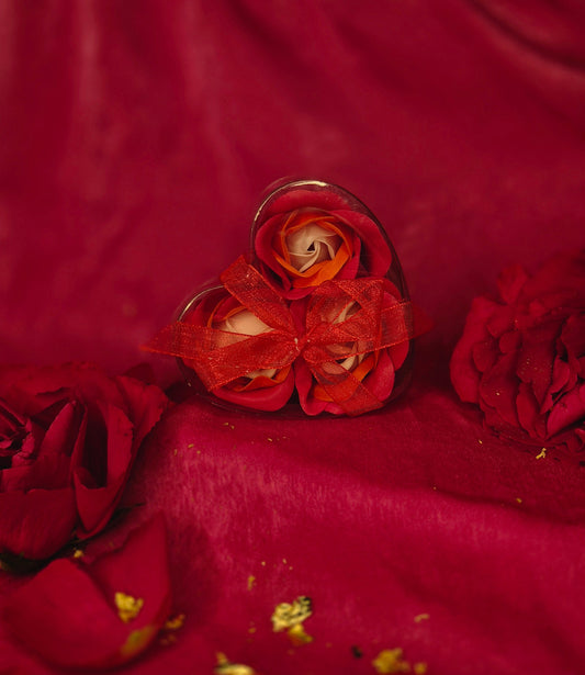 Red Soap Rose Petals in a Heart Gift Box